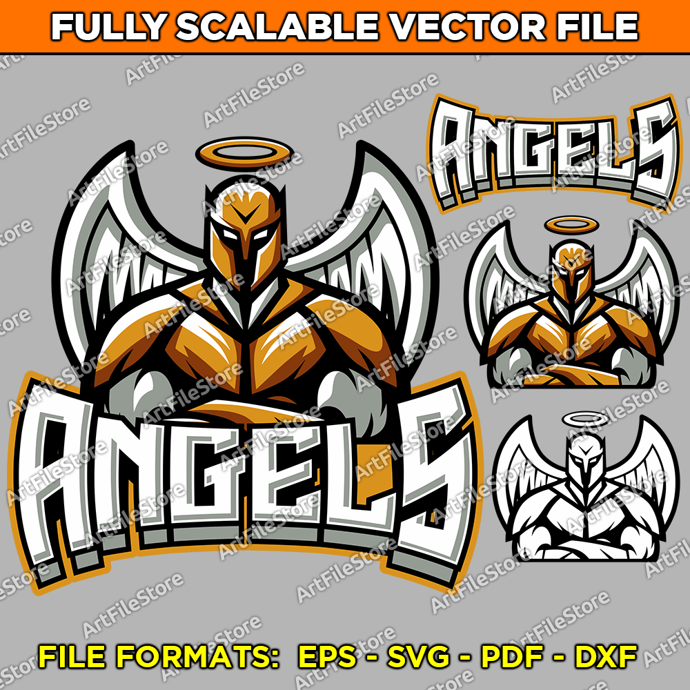 Vector artwork file featuring the Angels team mascot, showcasing a dynamic and bold design perfect for sports team branding, merchandise, and themed crafts.
