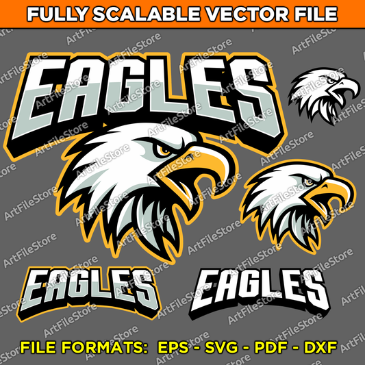 Vector artwork file featuring the Eagles team mascot, highlighting bold and fierce details, ideal for school team jerseys, sports merchandise, and team branding.
