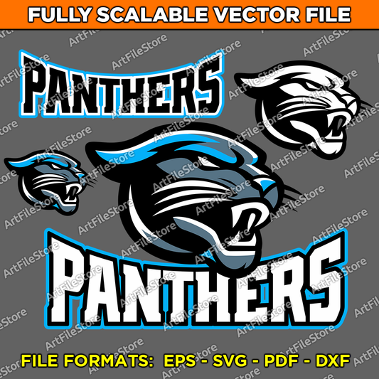 Vector artwork file showcasing the Panthers team mascot in a striking and athletic design, perfect for school team jerseys, sports merchandise, and branding.
