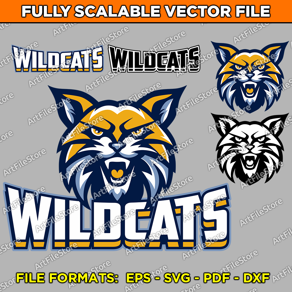 Vector artwork file featuring the Wildcats team mascot in a striking and energetic design, perfect for school team jerseys, sports equipment, and promotional items.
